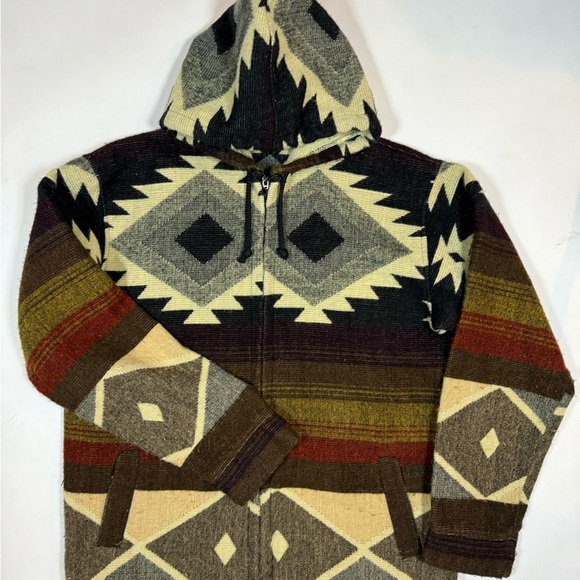 VINTAGE Unisex Men's Native American Southwestern Zip Up Sweater sz Sm Alpaca - Picture 8 of 8